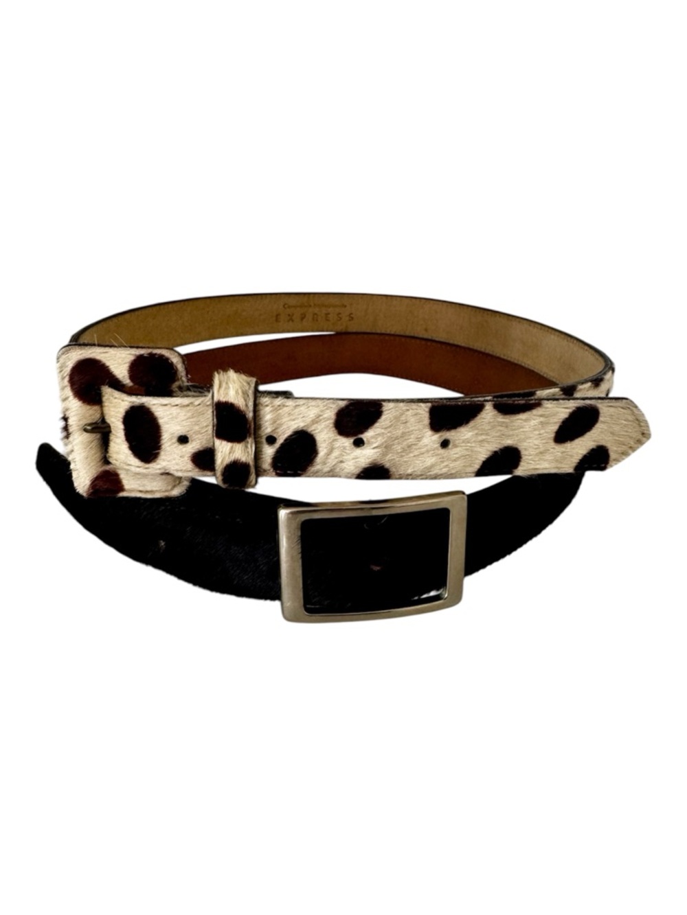 Calf hair Belt Duo: BR Black & Express Cream “Dalmatian” Spot Belt